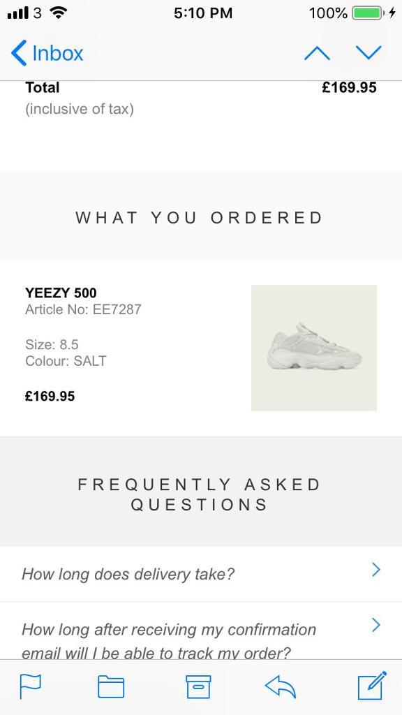 yeezy 500 receipt